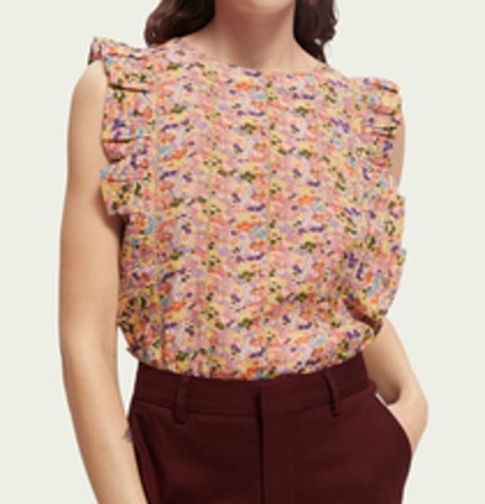 Scotch & Soda Multicolor Floral Ruffle Structured Sleeveless Blouse Size S